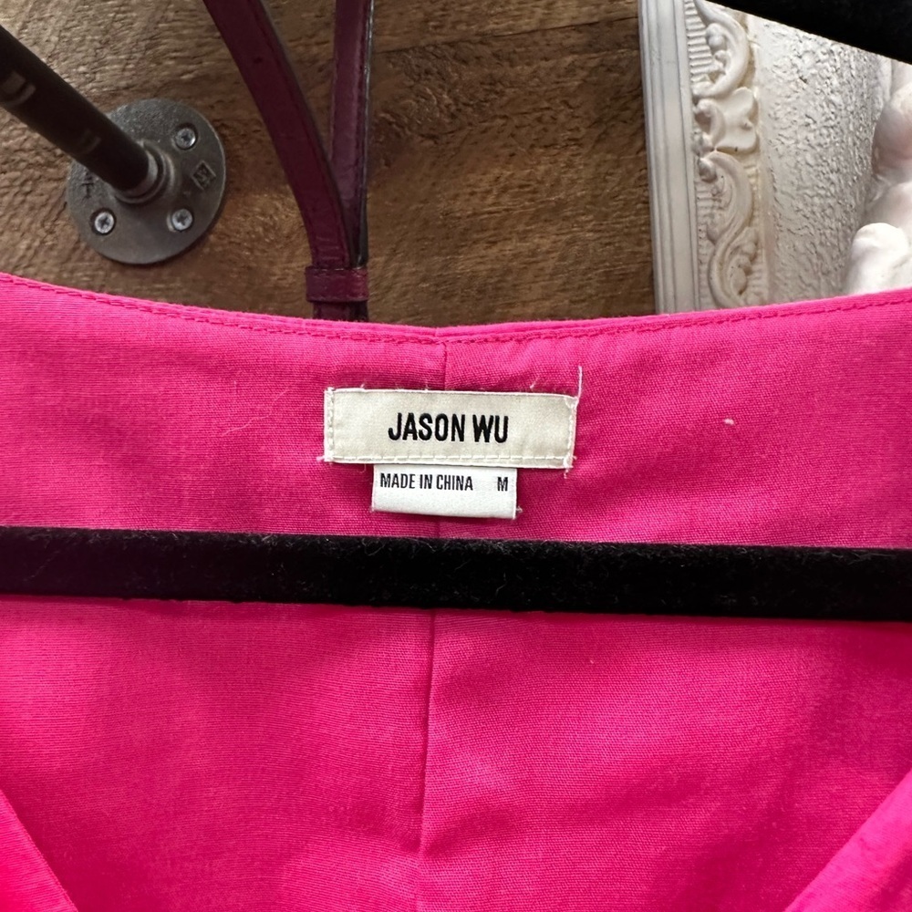Jason Wu Hot Pink Puff Sleeve Twist Front Crop Top Size M - Picture 3 of 6
